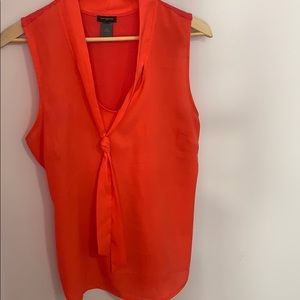 Ann Taylor Coral Tie Neck Sleeveless Blouse